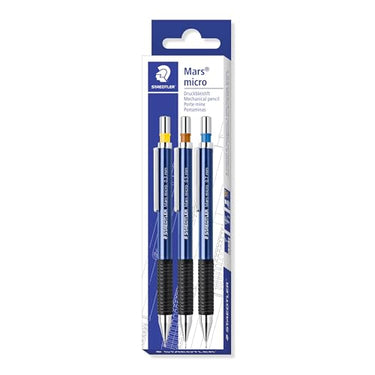 STAEDTLER Mars micro 775 SC WP3 Druckbleistift, rutschfeste Gummigriffzone, Set mit 3 Linienbreiten 0.3, 0.5, 0.7, blau, nachfüllbar, taschensicher, bruchgeschützt, hohe Qualität im Sale